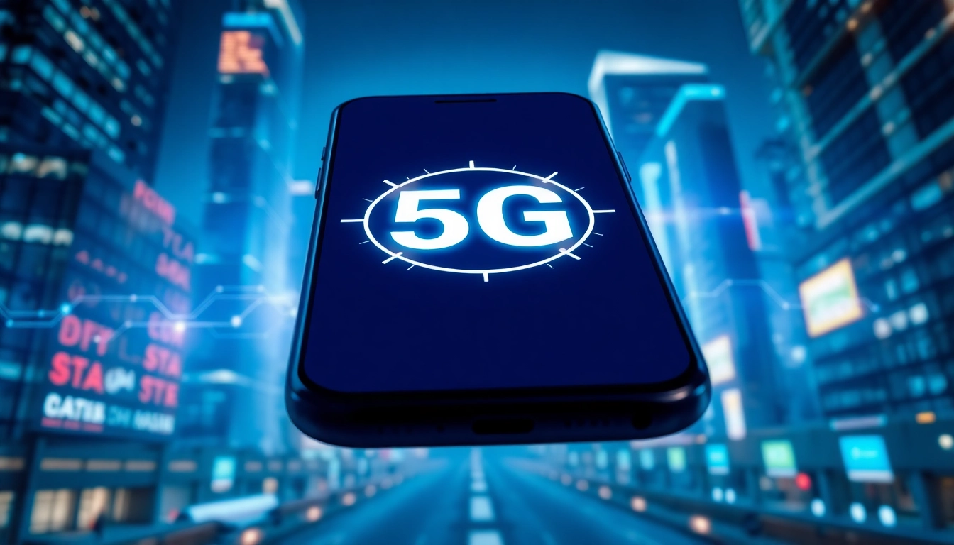 香港繁忙都市背景下,展示5G手機連接高速網絡的科技感畫面