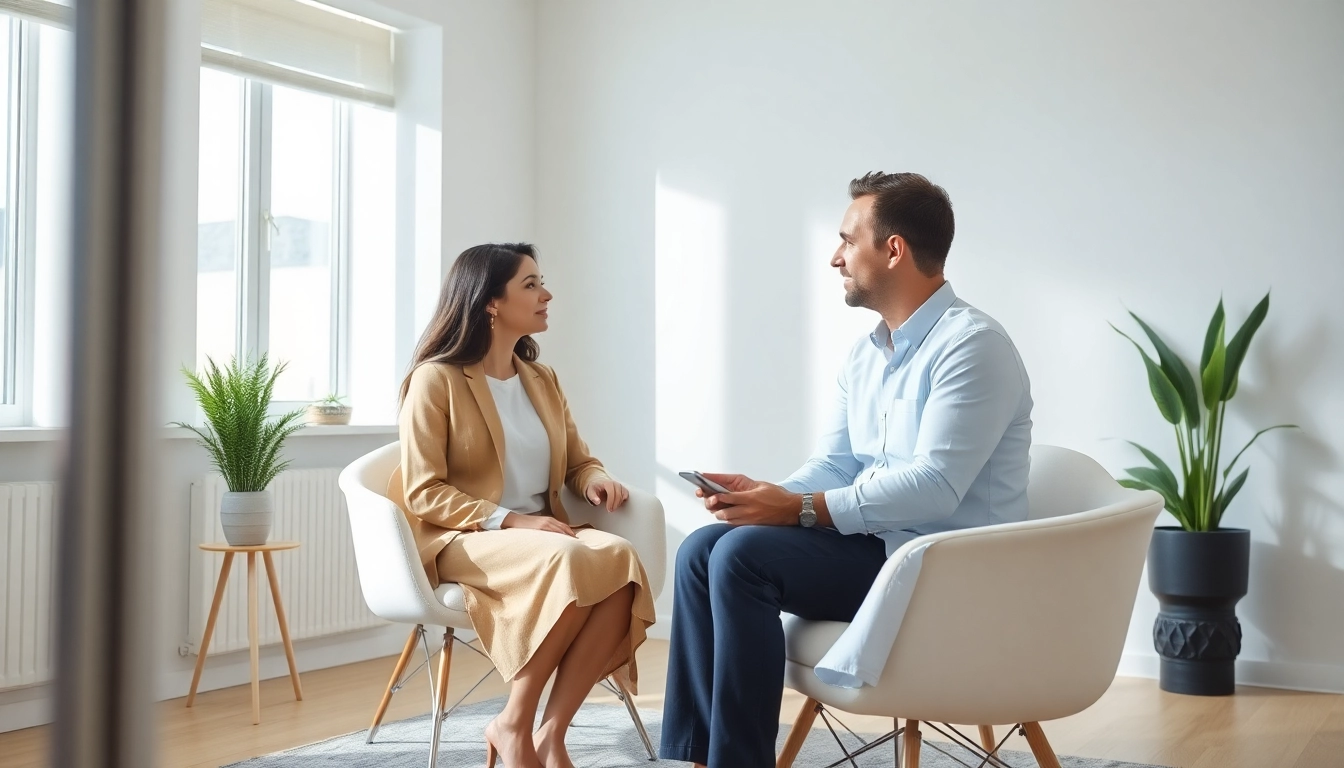 Psycholog Lublin providing supportive therapy session in a welcoming, professional space for mental health.