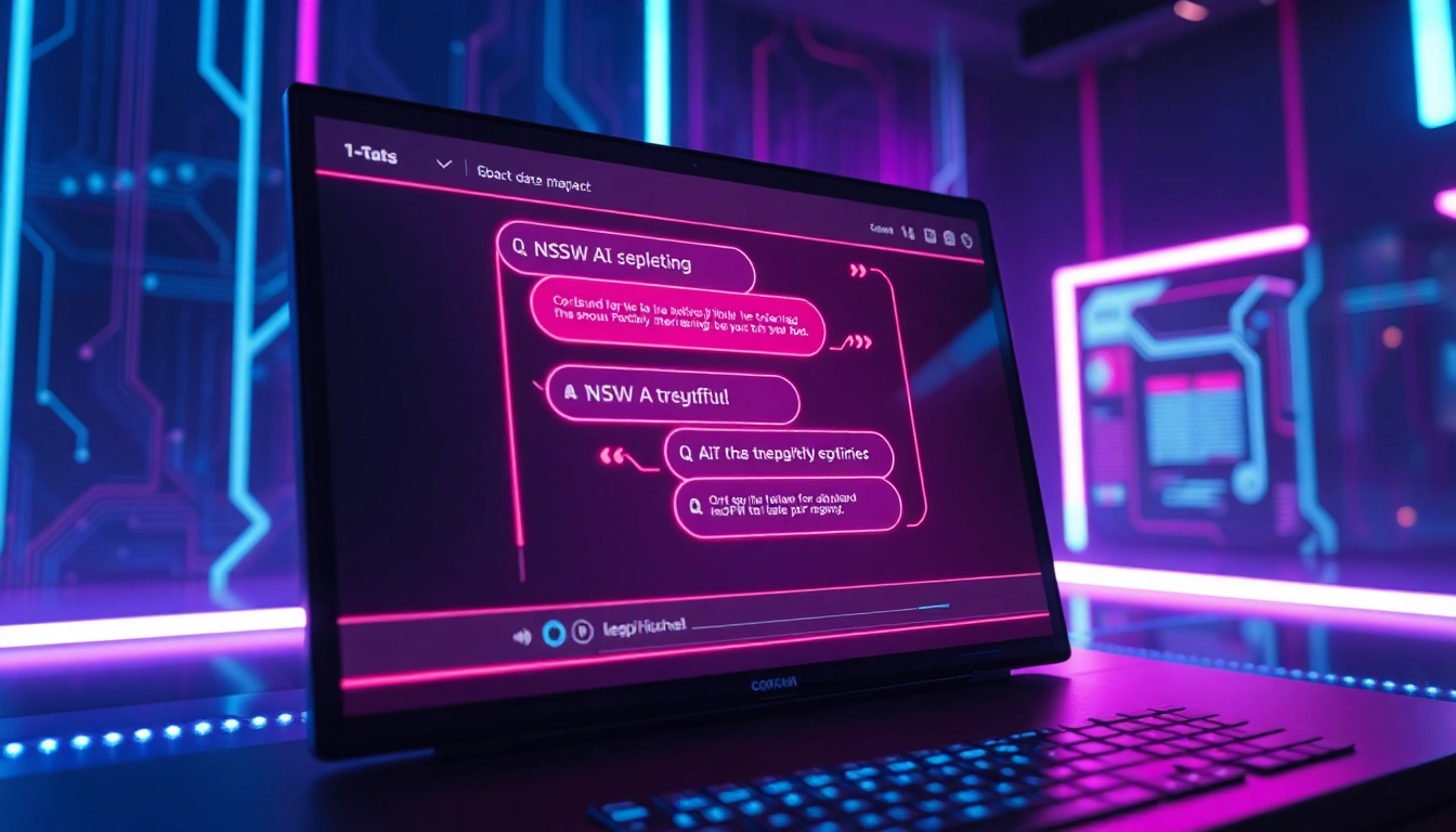 Futuristic digital interface showing AI chat conversation with neon glow effects