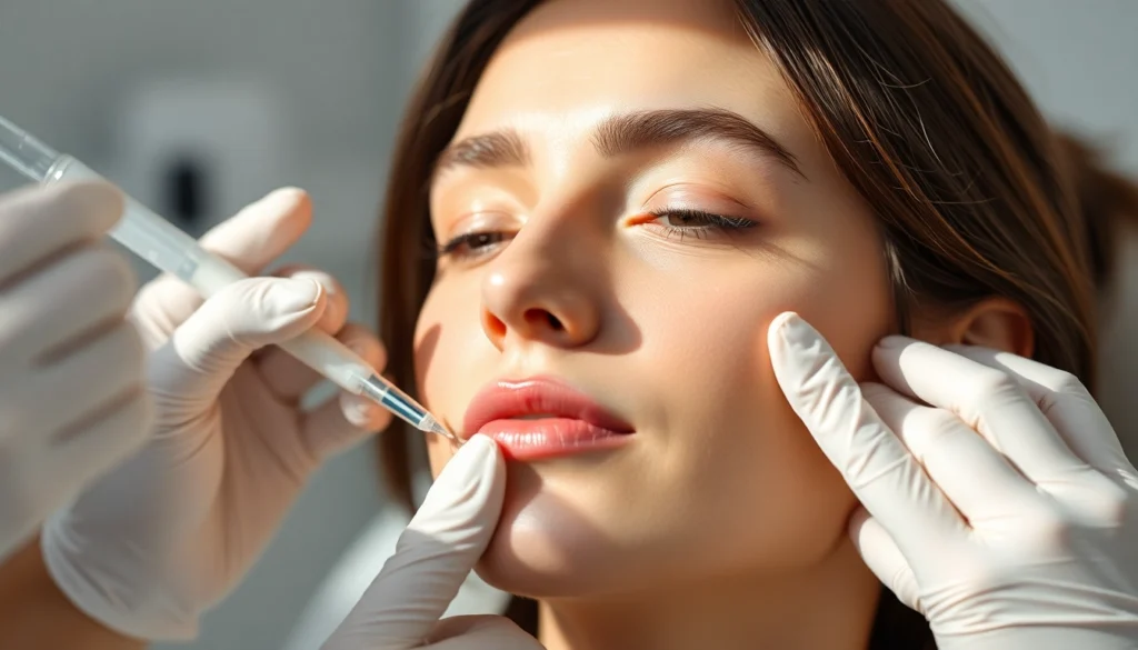 Woman undergoing a Botox Behandlung in a serene clinic setting to enhance beauty and reduce wrinkles.