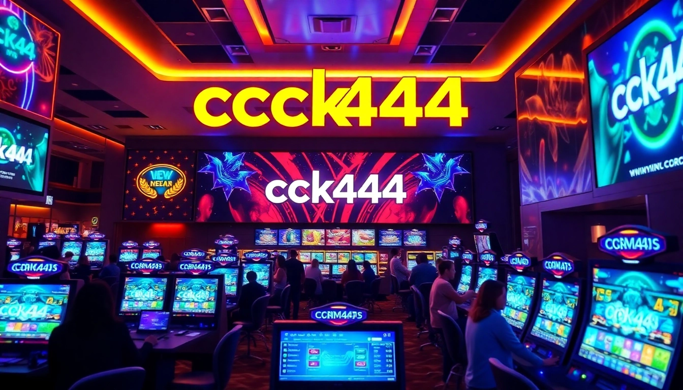 Engaging ck444 online gaming hub with colorful slots, live dealer tables, and sports betting action, capturing excitement and trustworthiness.