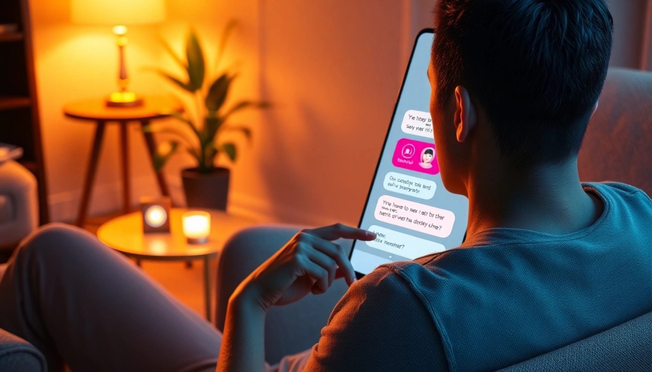 A person engaging in an AI chat in a cozy, intimate setting.