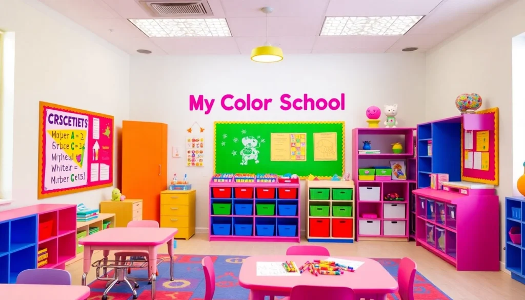 Bright and engaging My Color School coloring activities for kids, encouraging creativity and learning with vibrant colors and playful designs, perfect for educational environments.
