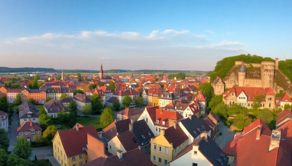 Saalfeld town with colorful architecture and the famous Feengrotten caves towering in the background, inviting visitors to explore Thuringia's scenic treasures.