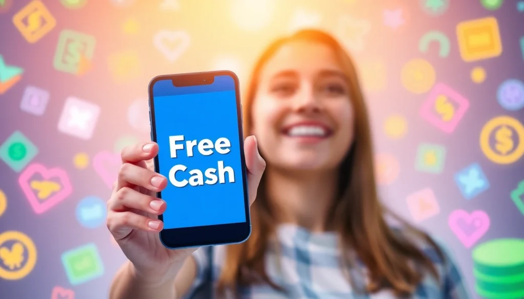 Visual of a person earning free cash on their smartphone, emphasizing online rewards and quick payouts for accessibility.