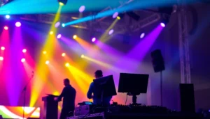 Eventtechnik Köln: Professional stage lighting and audio setup for a seamless event experience in Cologne with state-of-the-art equipment.