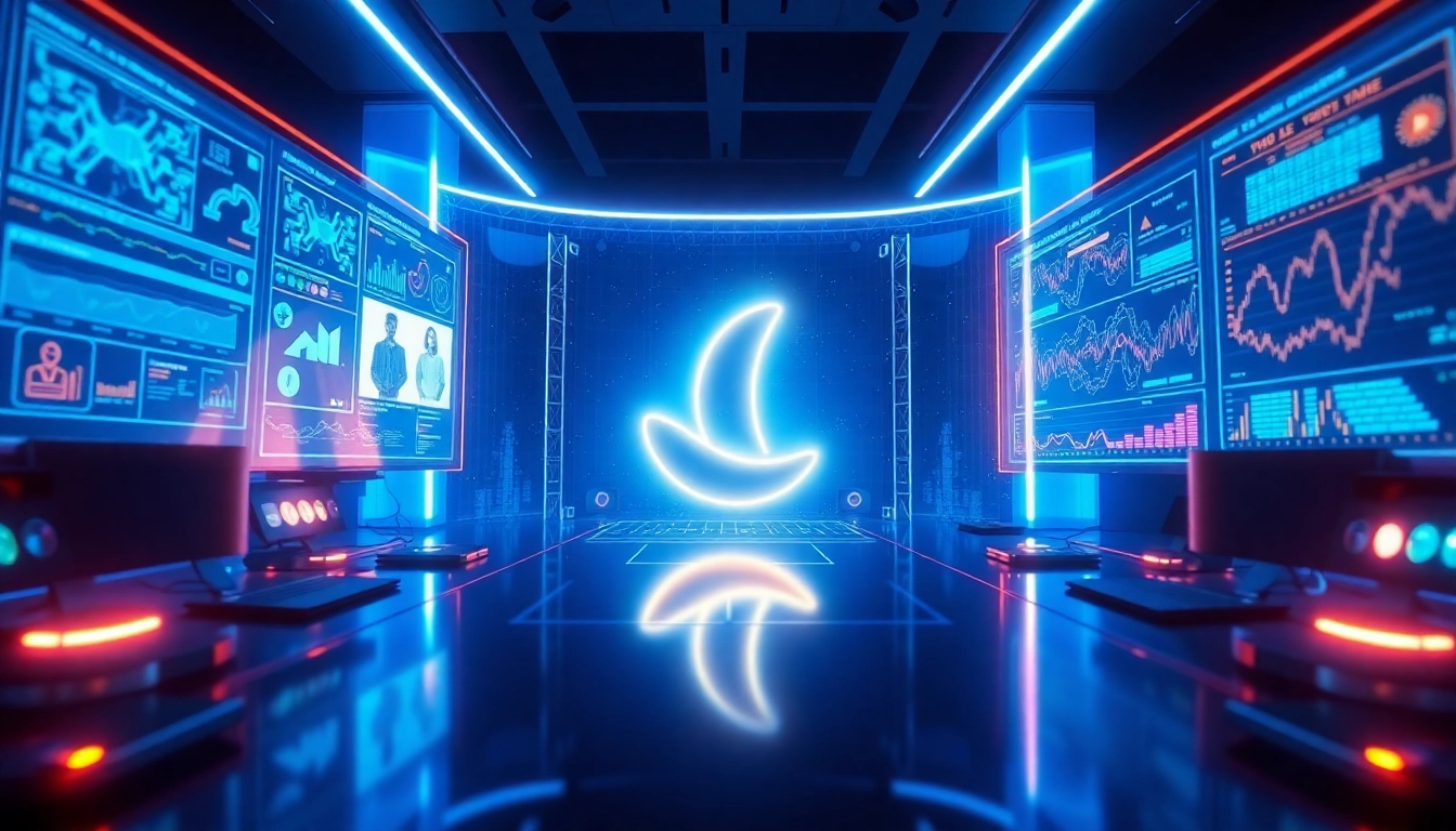 Futuristic AI interface showcasing a nano banana icon with holographic image editing displays