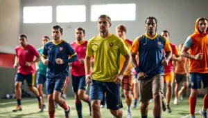 High-quality teamwear in action, showcasing vibrant uniforms designed for team spirit and performance, perfect for sports teams.