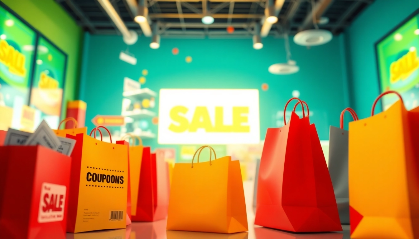 Visually appealing graphic showcasing slevove kody with discount tags and shopping icons for