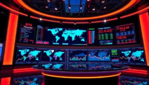 Global Investment Market News updates illustrated with stock charts and financial data analysis