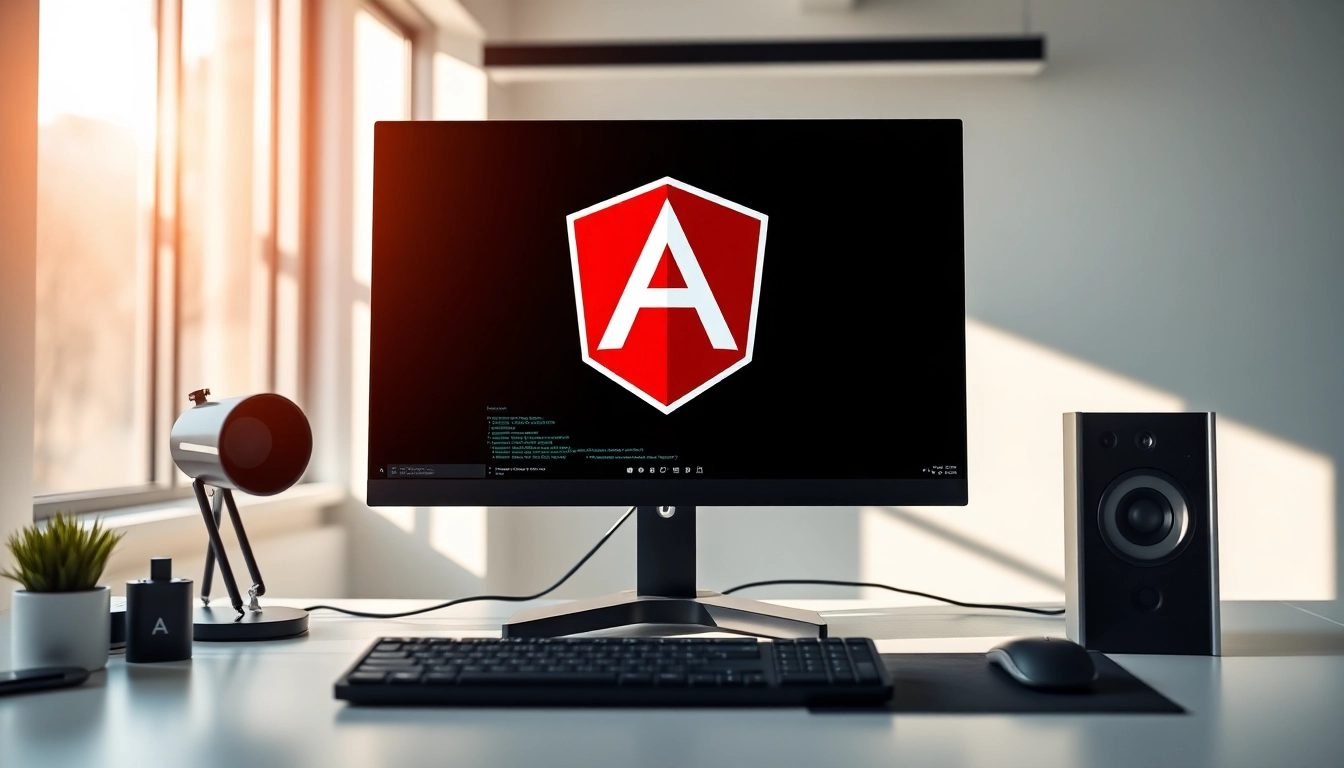 Angular development workspace with code on screen and developer working efficiently