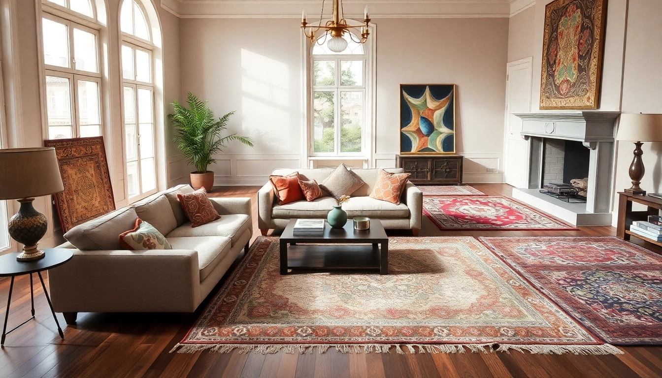 Stylish interior featuring a selection of Tappeti a Milano with modern and classic designs,
