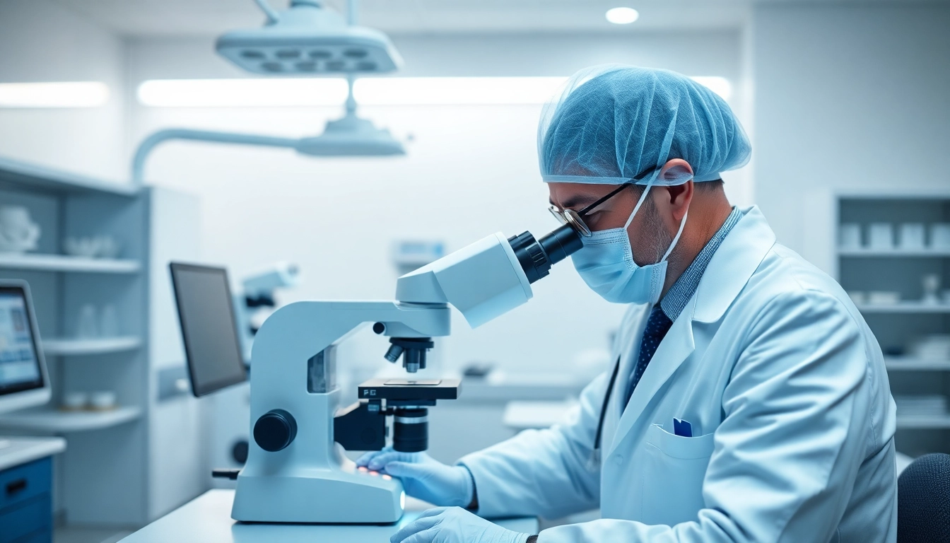 Fecondazione in vitro process with embryologist analyzing fertilized eggs in a contemporary lab