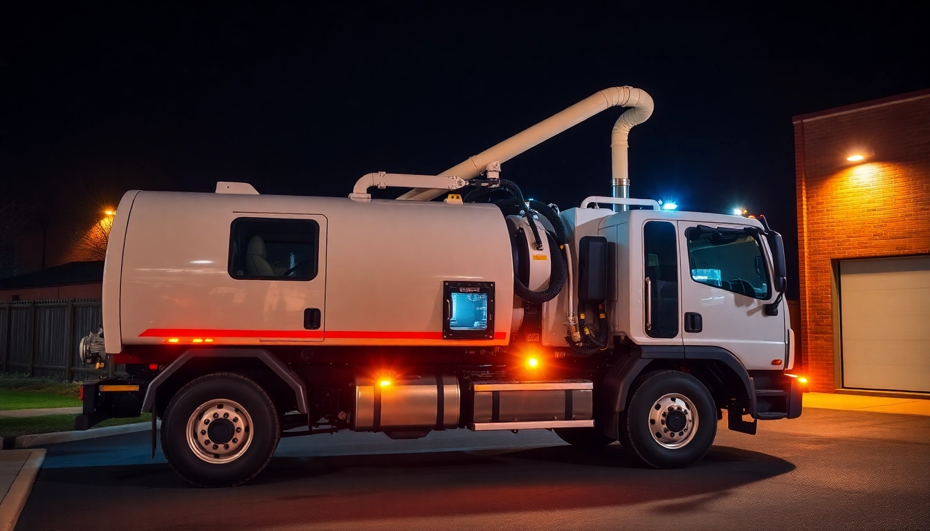 Reliable truck performing septic tank cleaning for efficient sanitation services