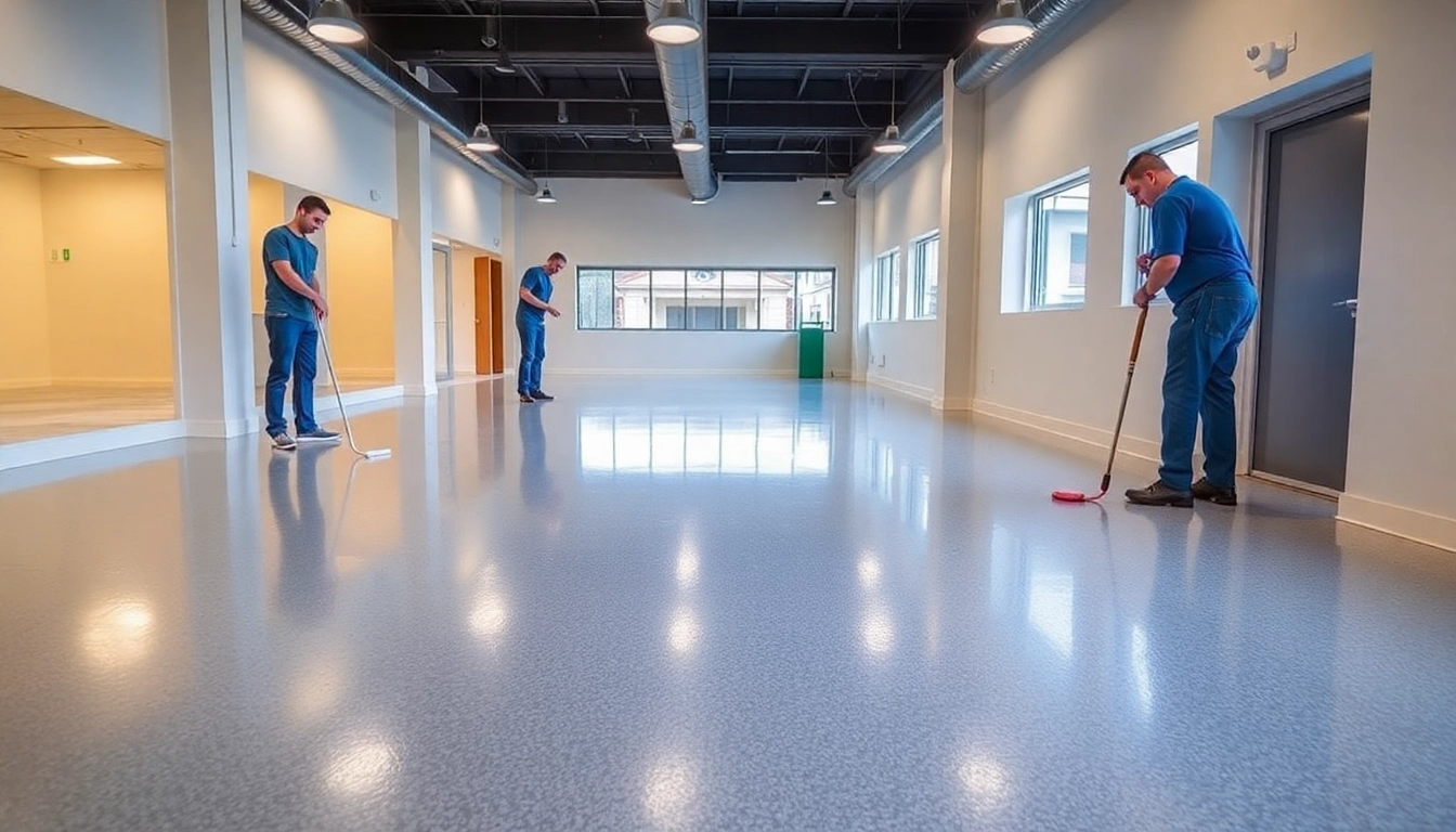 Expert epoxy resin flooring contractors Birmingham applying durable floor coating in a