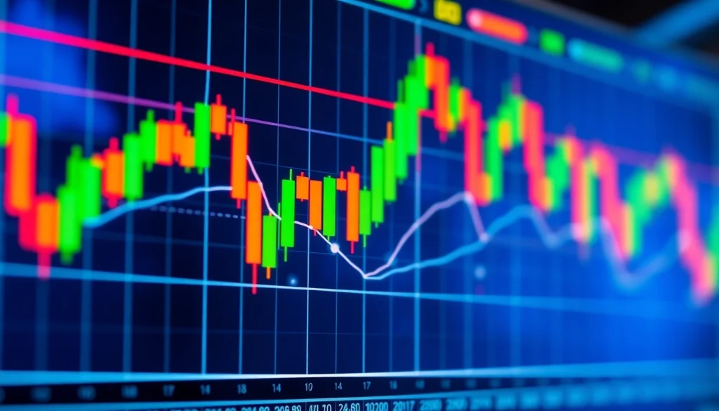 Trading view platform displaying detailed technical analysis with colorful charts and